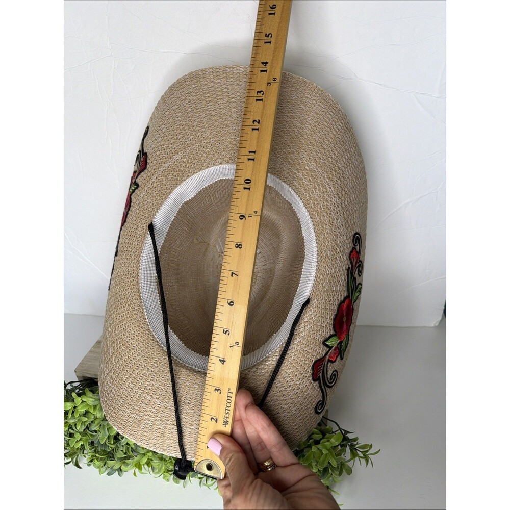 Ed Hardy Love Kills Slowly Straw Cowboy Hat Y2K Graphic Tan  One Size NW - Picture 6 of 7